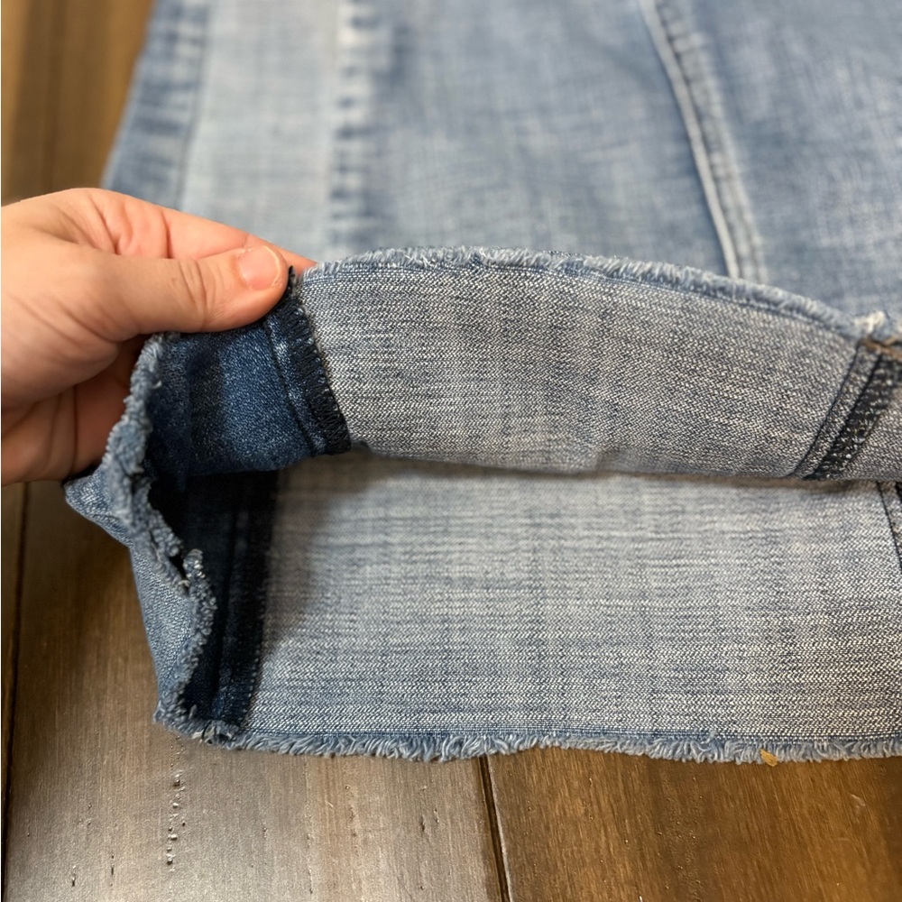 Kut from the Kloth Sz 2 Joey Skirt Blue Denim Two Tone Panel High Waist Short - Picture 6 of 9